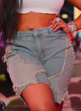 Summer New Style Star Tassel Raw Edge Loose Straight Denim Shorts