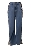 Leopard Print Straight Washed Denim Trousers Wholesale