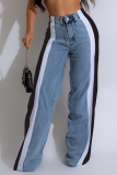 Leopard Print Straight Washed Denim Trousers Wholesale