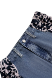 Leopard Print Straight Washed Denim Trousers Wholesale