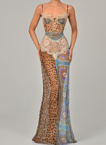 Sexy Suspender Long Skirt Hot Girl Slit Tube Top Chiffon Dress