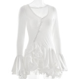 New Style Flared Sleeve Waist Short Skirt Hot Girl Single Breasted Dress