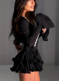 New Style Flared Sleeve Waist Short Skirt Hot Girl Single Breasted Dress