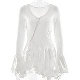 New Style Flared Sleeve Waist Short Skirt Hot Girl Single Breasted Dress