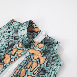 Fashionable Python Print Half Turtleneck Sleeveless Hollow Jumpsuit
