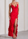 Sexy V-neck Suspenders Ruffled Side Slit Backless Dress
