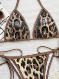 Sexy Leopard Sequin Hot Pants Low-Rise Slim Fit Bikini Set