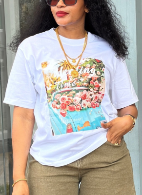 2025 New Printed Round Neck Pullover T-shirt