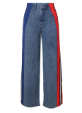 Fashion Denim Patchwork Striped Contrast Color Casual Stretch Straight Pants