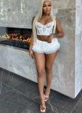 Sexy Lace Hollow Suspender Shorts Two-piece Set