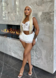 Sexy Lace Hollow Suspender Shorts Two-piece Set