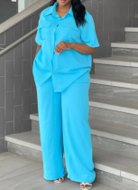 New Casual Lapel Short-Sleeved Shirt Wide-Leg Trousers Two-Piece Suit