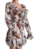 Summer New Sexy Printed Lotus Leaf Collar Tie Mesh Dress
