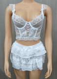 Sexy Lace Hollow Suspender Shorts Two-piece Set