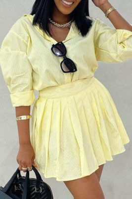 Fashion Casual Long-Sleeved Shirt Pleated Skirt Two-Piece Suit For Women