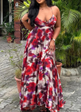 Women'S Printed Pleated Suspender Loose Sexy Dress