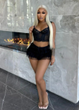 Sexy Lace Hollow Suspender Shorts Two-piece Set