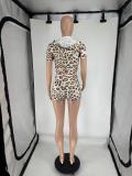 Casual Leopard Print Zipper Hooded Print Contrast Tight Two-piece Suit