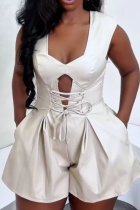 Women'S Solid Color Sexy Stylish Square Neck Tie Jumpsuit