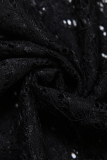 Sexy Hollow Camisole Top Solid Color High Waist Lace Skirt Two Piece Set