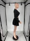 Summer Casual Backless Top Pleated Skirt Two Piece Set