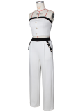 Sexy Color Matching Wrap Chest Vest Straight High Waist Wide Leg Trousers Two Piece Suit For Women