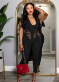 Sexy Halterneck Mesh Backless Swimsuit Nightclub Jumpsuit