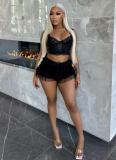 Sexy Lace Hollow Suspender Shorts Two-piece Set
