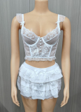 Sexy Lace Hollow Suspender Shorts Two-piece Set