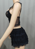 Sexy Lace Hollow Suspender Shorts Two-piece Set