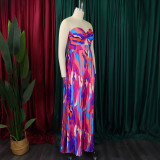 2025 Sexy Printed Strappy Shoulder Pleated Wide Leg Jumpsuit