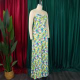2025 Sexy Printed Strappy Shoulder Pleated Wide Leg Jumpsuit
