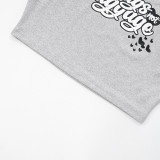 Letter Offset Short-sleeved T-shirt Top With Drawstring and Short Sweatpants Set