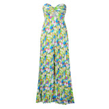 2025 Sexy Printed Strappy Shoulder Pleated Wide Leg Jumpsuit