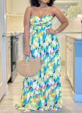 2025 Sexy Printed Strappy Shoulder Pleated Wide Leg Jumpsuit