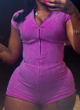 Fashion Zipper Short Sleeve Yoga Tight Sports Jumpsuit Shorts