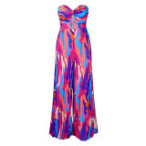 2025 Sexy Printed Strappy Shoulder Pleated Wide Leg Jumpsuit