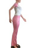 Spring And Summer Contrast Color Casual Sports Yoga Pants Two-Piece Suit For Women