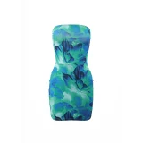 Sexy Women's Tube Top Flower Print Slim Fit Hip Short Dress