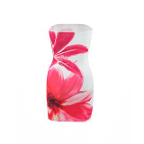 Sexy Women's Tube Top Flower Print Slim Fit Hip Short Dress