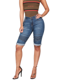 Casual Fashion Skinny Elastic Pleated Denim Shorts