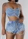 Sexy Pearl Diamond Chain Denim Camisole Shorts Set