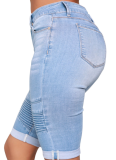 Casual Fashion Skinny Elastic Pleated Denim Shorts