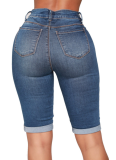 Casual Fashion Skinny Elastic Pleated Denim Shorts