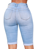 Casual Fashion Skinny Elastic Pleated Denim Shorts