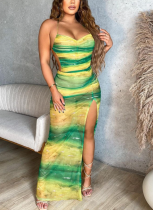 Sexy Hot Girl Lace-up Backless High Slit Long Dress