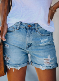 Casual Ripped Straight Leg Women's Denim Shorts