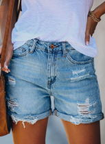 Casual Ripped Straight Leg Women's Denim Shorts