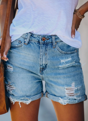 Casual Ripped Straight Leg Women's Denim Shorts