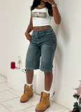 Casual Summer Retro Loose Washed Straight Denim Shorts